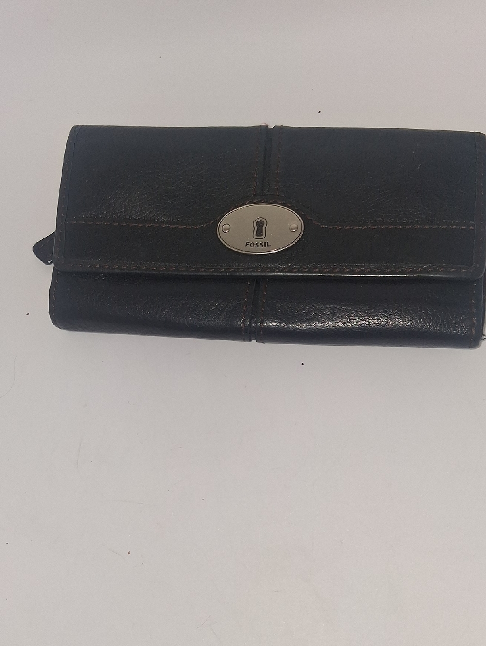 Fossil Black Leather Wallet with Silver Logo Plate